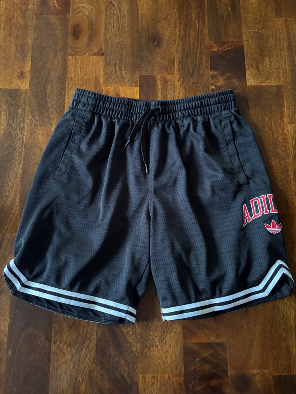 Adidas Black Athletic Shorts with Red Logo